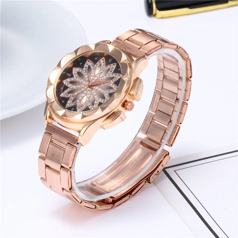 

Women's Rose Gold Quartz Watch Big Flower Table Big Brand European And American Style AliExpress Supply of Goods