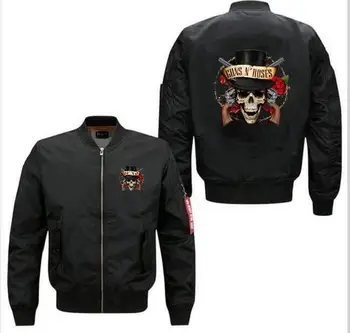 

New high quality pilot flight jacket winter thick warm zipper male Guns N Roses rock band hip hop jacket men's casual shirt