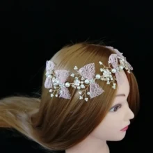 Превосходный розовый лук свадебные диадемы повязки на голову Hairwear Chaplet парикмахерские ювелирные аксессуары, роскошный Корейский свадебный гребень