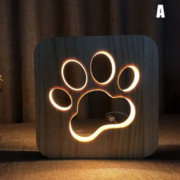 

Wooden Dog Paw Cat Animal Night Light French Bulldog Luminaria 3D Lamp USB Powered Desk Lights For Baby Christmas New Year Gift
