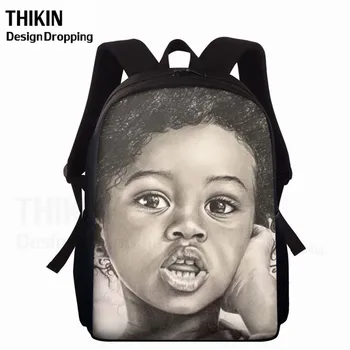 

THIKIN Brown Black Boy Printed School Bag African American Kids Backpack For Girls Boys Schoolbags 2020 15inch Mochila Escolar