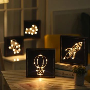 

Vintage Plastic Photo Frame Led Night Light Illusion Lamp Cactus Lantern Table Lamp Home Baby Kids Room Decorative Night Lamps
