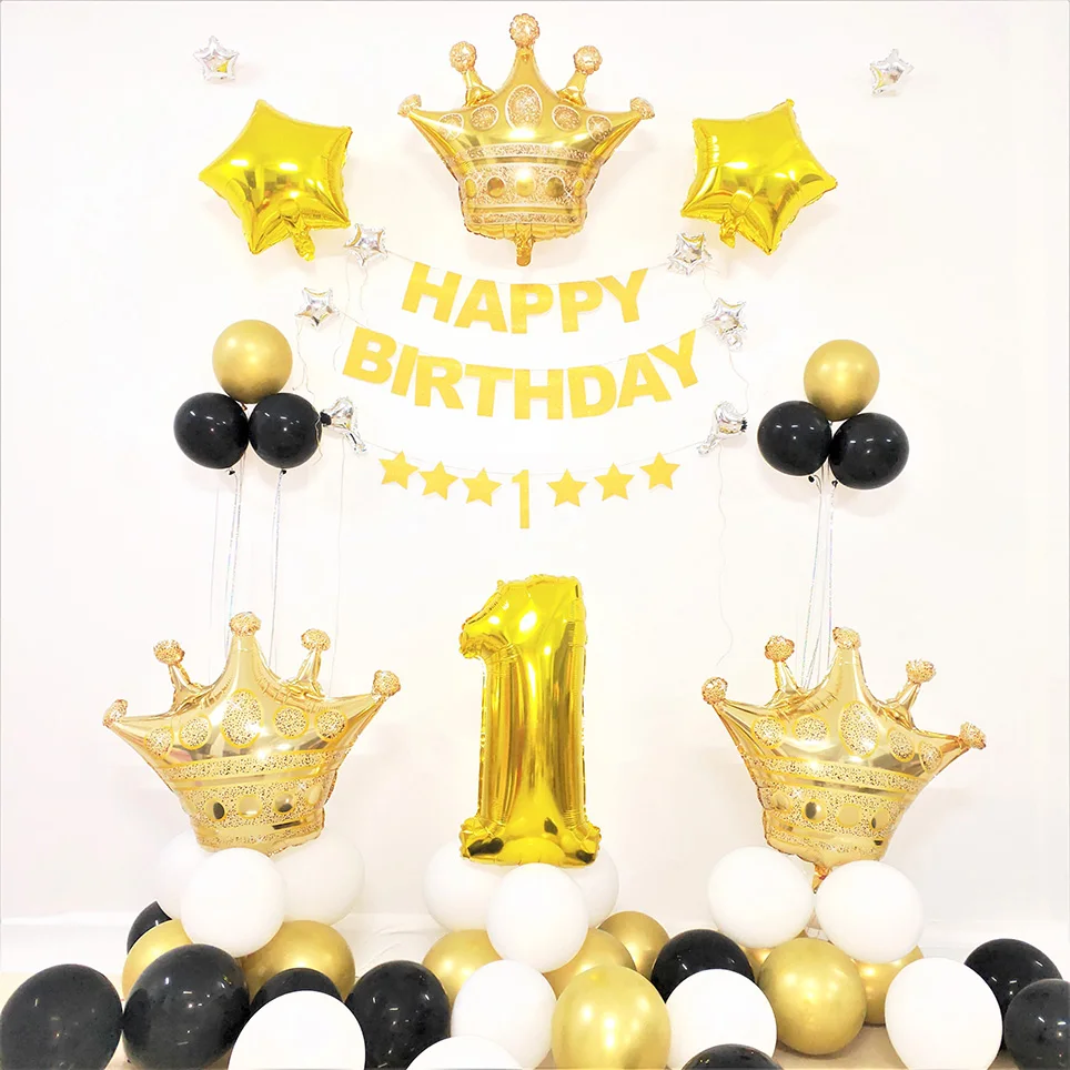 Золотая фольга шары День рождения шарики короны блестящие Буквы Бумажный баннер