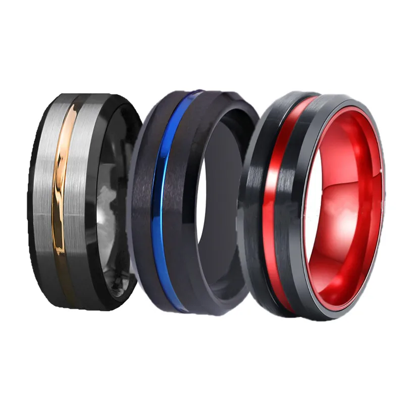 FDLK-anillos de boda clásicos de 3 estilos para hombre, anillo de acero inoxidable, negro, acero con rojo, azul, de aluminio, de compromiso