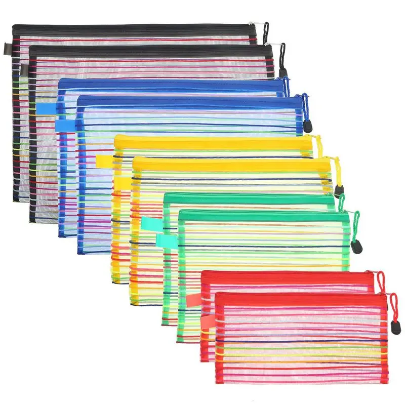 10 Pieces Random Color Mesh Zipper Pouch Multipurpose Travel Mesh Bag for Cosmetics Offices Supplies Travel Accessories