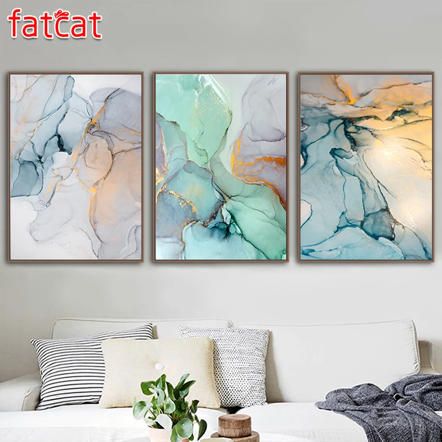 

FATCAT abstract green stone pattern nordic diamond painting full square round diy 5d diamond embroidery kit triptych decor AE222