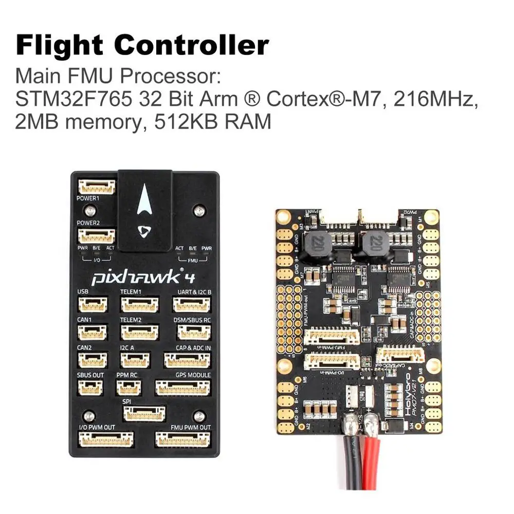 Holybro Pixhawk 4 летные контроллеры STM32F765 32 бит ARM w/PM07 управление питанием 5 в UBEC выход пластиковый корпус