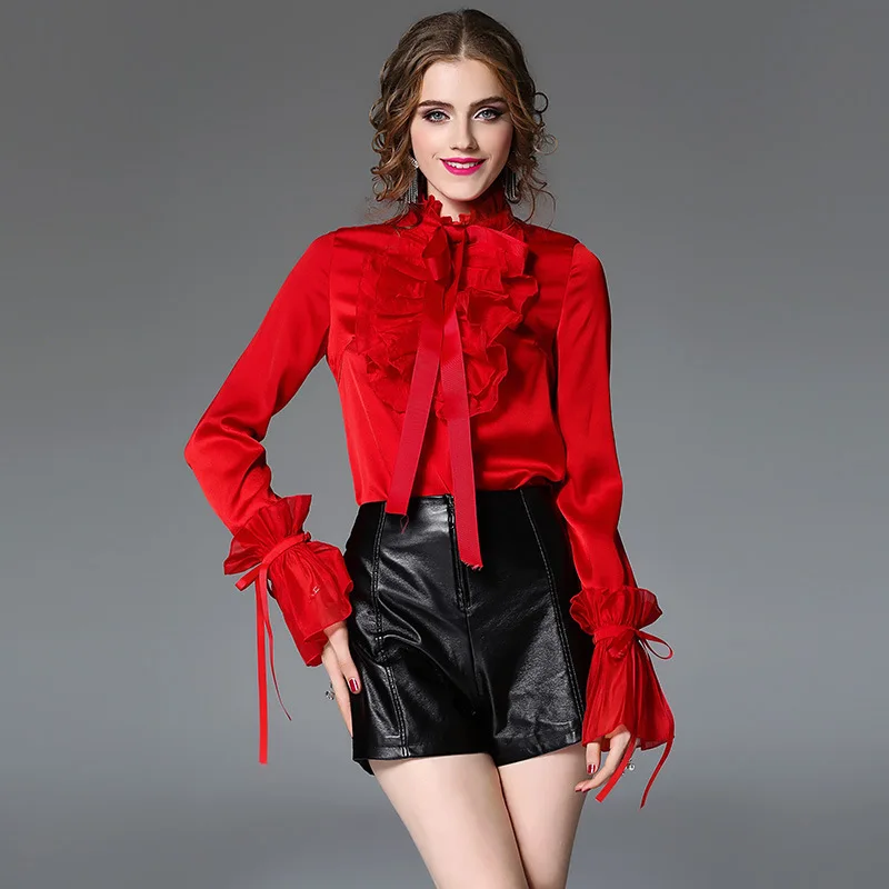 red lotus leaf pure silk blouse for women high quality long sleeve 4XL plus size casual sexy office dress shirts dropshipping red lotus leaf pure silk blouse for women high quality long sleeve 4XL plus size casual sexy office dress shirts dropshipping
