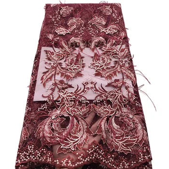 

Take a look! So great leaves pattern with stones and feathers design Party dress Fabric HS218,high quality Tulle Lace Fabric