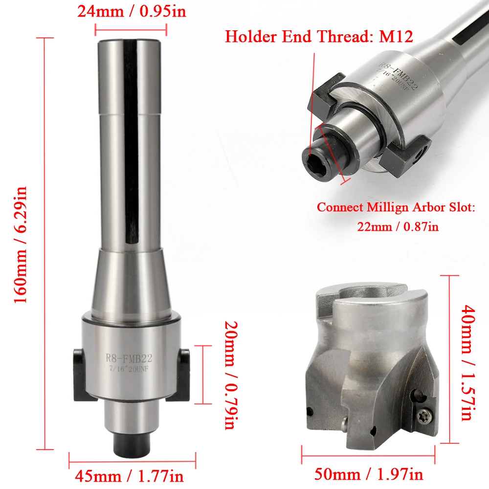 

Hot R8-FMB22 Straight Shank Arbor 400R Face End Mill Cutter With 4PCS Carbide Inserts Turning Tool
