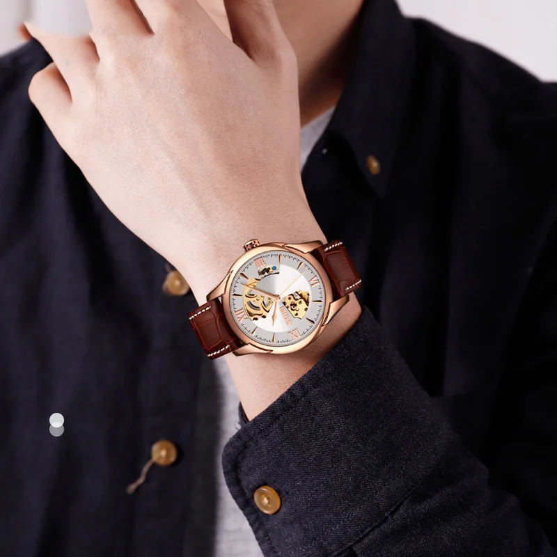 

TurnFinger Fashion Men's Automatic Mechanical Watch Simple Luxury Quality Stainless Steel Strap Hollow Waterproof Hot Sale 2020