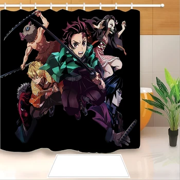 

High Quality Popular Anime 3D Print Demon Slayer Shower Curtain Polyester Fabric Bathroom Curtain Waterproof Hook Bath Curtain