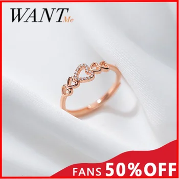 

WANTME Genuine 925 Sterling Silver Minimalist Wedding Love Heart Adjustable Finger Ring for Women Sweet Romantic Couple Jewelry
