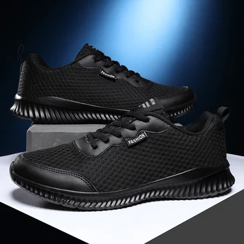 

2020 Spring Summer New Men Casual Shoes Lace-up Black White gray Mesh Men Shoes Lightweight Breathable Men Sneakers Plus Size 48