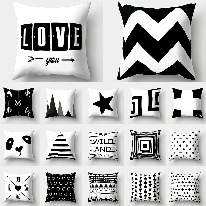 

Black White Geometric Cushion Cover Throw Pillows Polyester Decorative Pillowcase 45*45 Nordic Style Home Decor Pillow cases