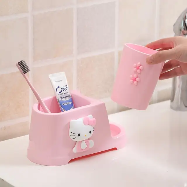 TAKARA TOMY Fashion Cartoon Hello Kitty Wash Cup Simple Mouth Cup Toothbrush Holder Set Couple Children Tooth Cup 3