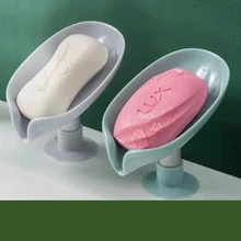 Boîte à savon créative en forme de feuille, ventouse porte-savon créative boîte à savon sans poinçon, salle de bains douche éponge plateau de rangement, 1 pièce