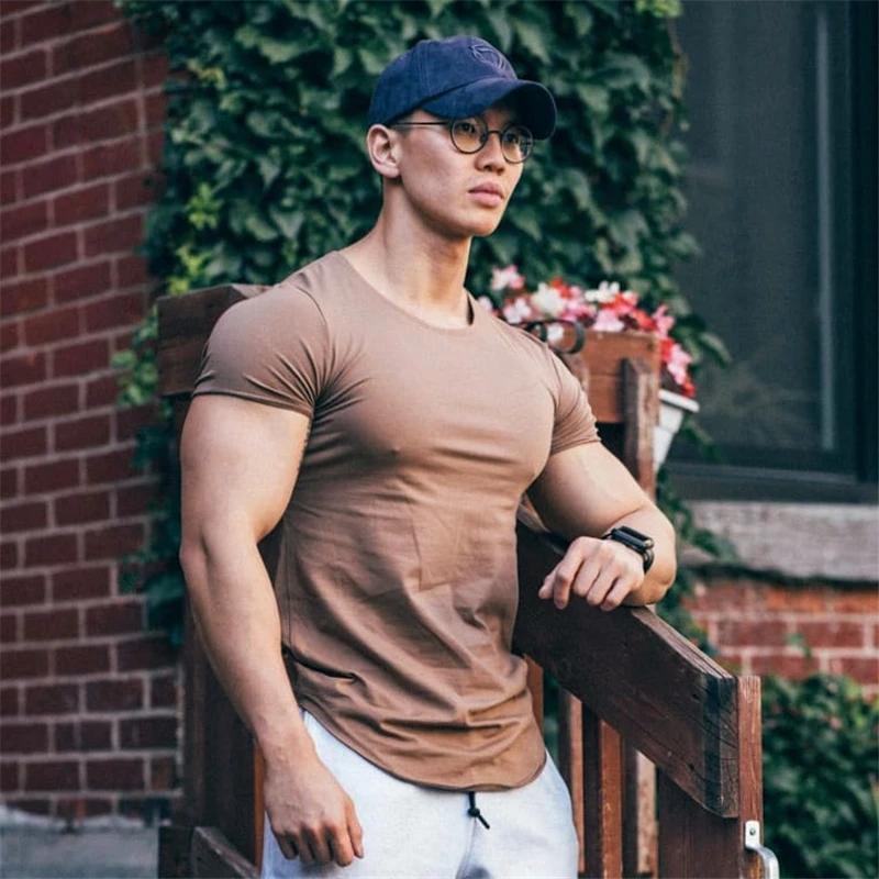 

Men Cotton Short sleeve Gym Muscle movement Skinny New Summer Fitness Bodybuilding Male Casual O-Neck Tee shirt Tops Clothing