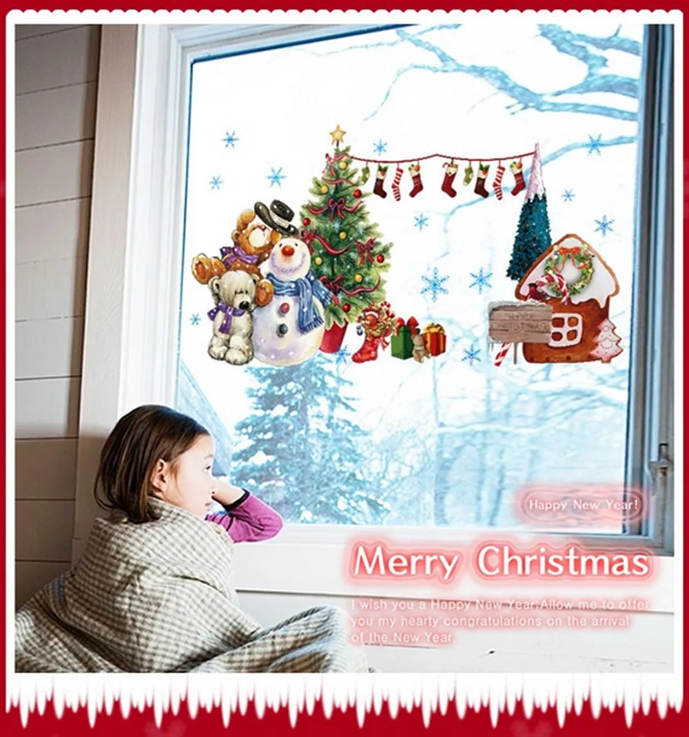 Наклейка Рождественская елка рождественский подарок Съемная Наклейка на стену искусство домашний декор наклейка съемный орнамент ванная Окно Наклейка на стену s#45