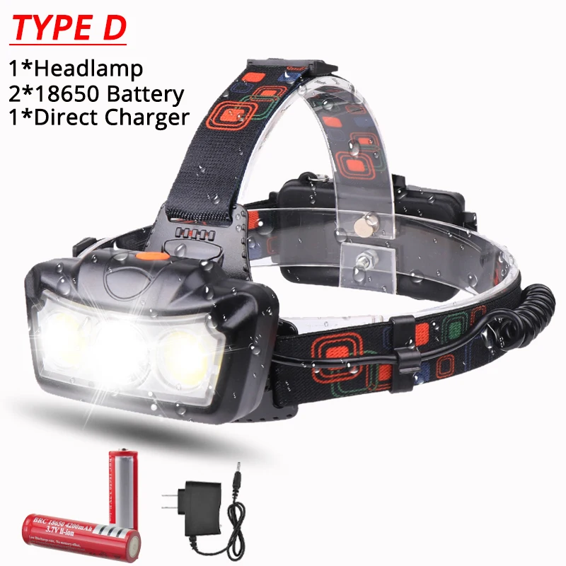 headlamp 3200LM headlight led T6 COB head torch flashlight head light super bright waterproof headtorch head lamp - Испускаемый цвет: D