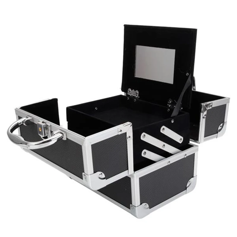 

Professional Portable Diamond Texture Aluminum Suitcase Makeup Storage Bag with Mirror & Key Travel Toiletry Makeup Jewelry Box