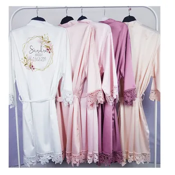 

custom bridal party initial robe Wedding lace satin floral wreath dressing gown bridesmaid gift personalized hen night silk robe