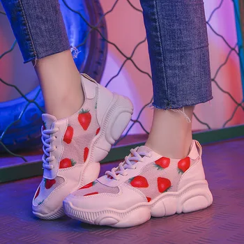 

Woman High Platform Sneakers 2019 Spring Female Shoes Black White Sneakers Breathable Casual