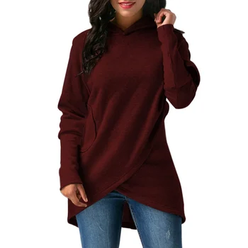 

Women Long Sleeve Hooded Asymmetric Hem Wrap Hoodie Sweatshirt Outwear Tops Blouse