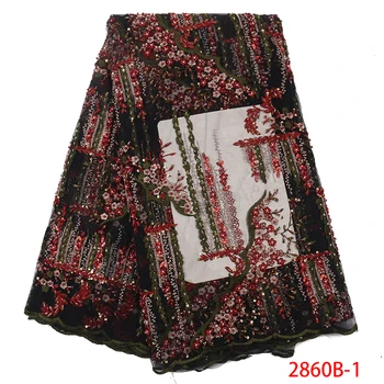 

New Design African Party Lace Flower Embroidered Net Fabrics For Patchwork Luxury Fabrics With Beaded Evening Dresses GD2860B-1