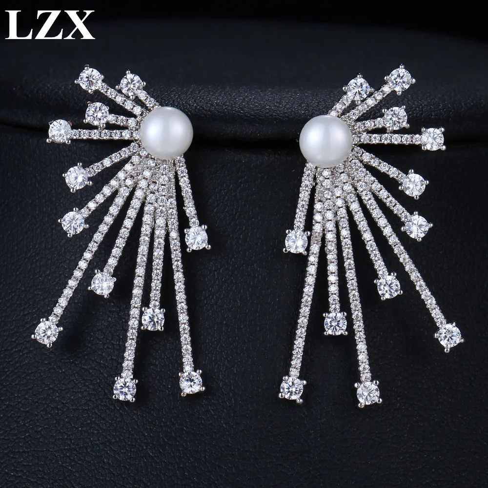 Новое поступление роскошных сережек белого золота сверкающие серьги-гвоздики с