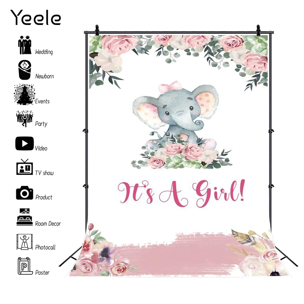 

Yeele Elephant Pink Flower Girl Backdrop Photographic Newborn Baby Shower Birthday Portrait Background Photography Photo Studio