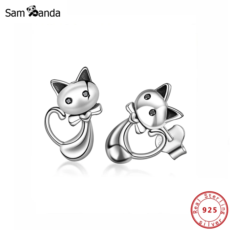 925 пробы серебряные серьги-гвоздики для женщин маленькие серьги милый кот сердце Бант Серьги Модные Ювелирные изделия Новое поступление
