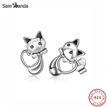 925 пробы серебряные серьги-гвоздики для женщин маленькие серьги милый кот сердце Бант Серьги Модные Ювелирные изделия Новое поступление