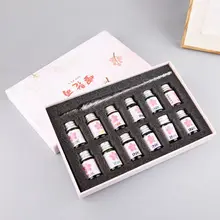 12 цветов в бутылках Dip стекло ручка чернила с 1 шт. вишневый цвет дождь фонтан Dip письма ручка товары для рукоделия подарки