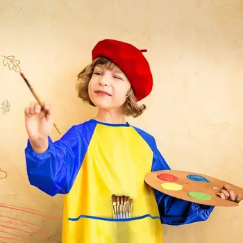 

New Pack of 2 Kids Art Smocks, Children Waterproof with Painting Artist 2-6 Long For Age 3 Pockets Years Sleeve Aprons H9O5