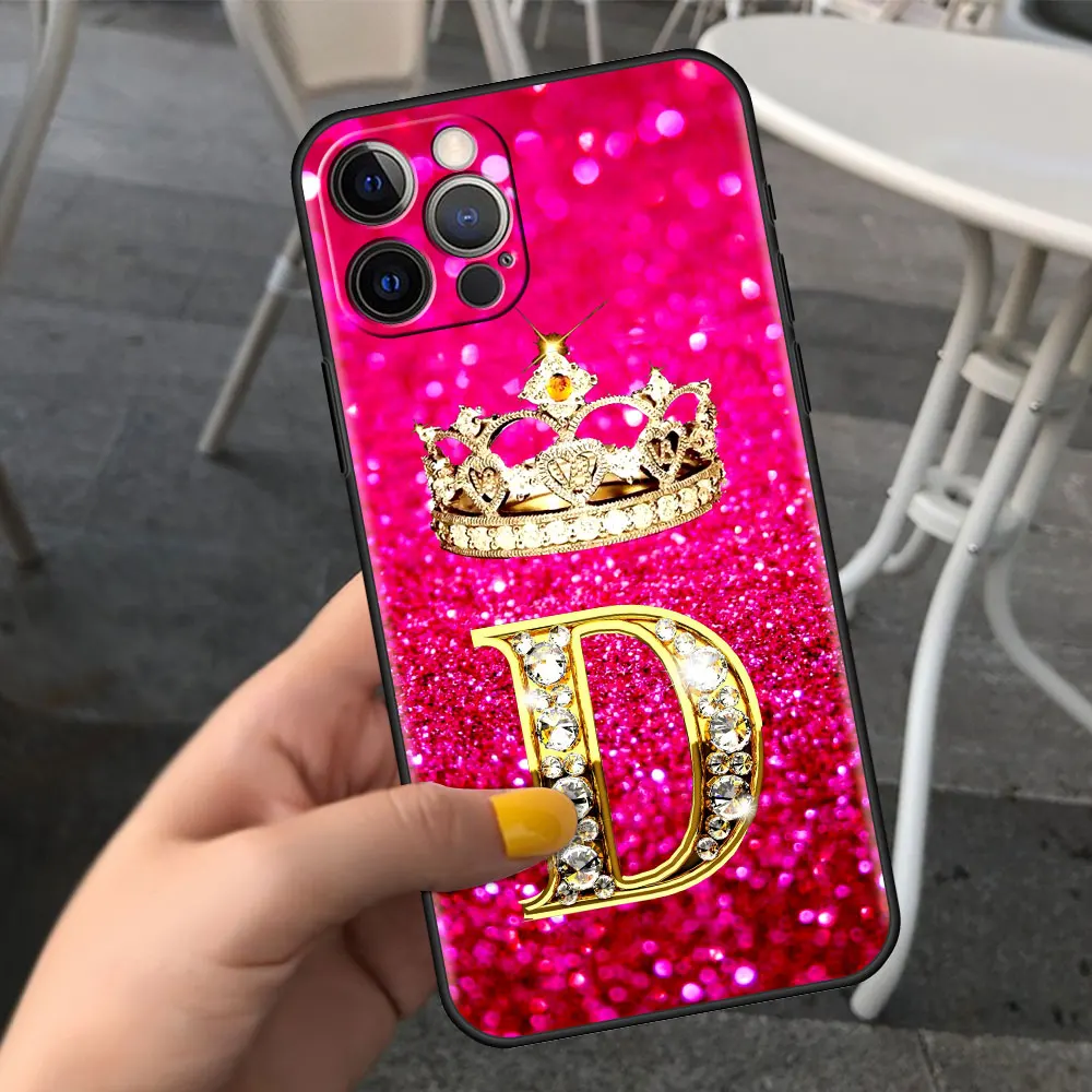 thumbnail image 1 of Pink Diamonds Letter Phone Case for Apple iPhone 11 7 12 13 Pro XR X XS Max 6 6S 8 14 Plus Soft Cover Shockproof Funda 14mini, 1 of 5