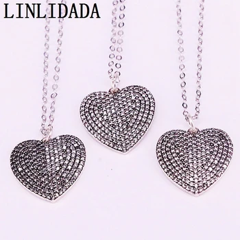 

5Pcs CZ Micro Pave Heart Pendant, Antique Silver Color, Clear Cubic Zirconia Pave Heart Charm Pendant Necklaces