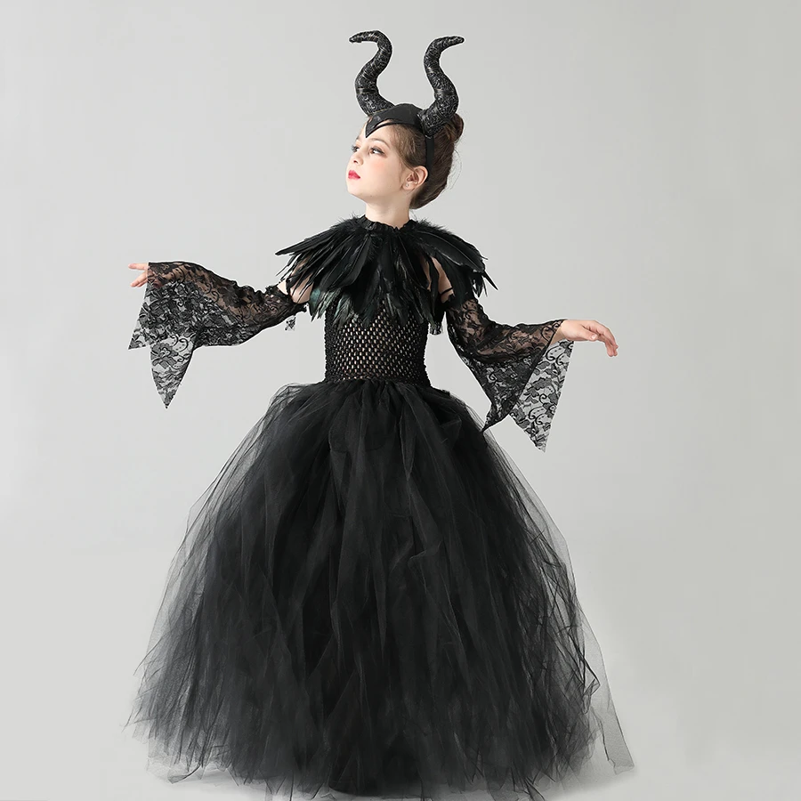 マレフィセントの子供用ブラックチュチュドレス フェザードレス ショール ハロウィーン ゴシック ロイヤルダーククイーン 女の子のコスチューム Aliexpress