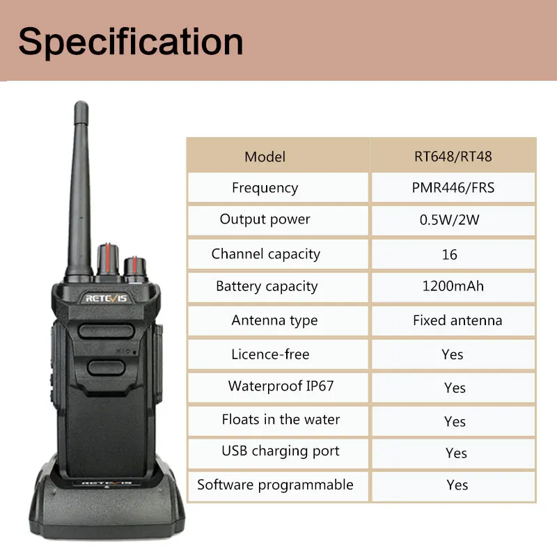 10 шт. RETEVIS RT48/RT648 Walkie Talkie IP67 Водонепроницаемый Flaot PMR радио PMR446/FRS VOX 2 способ радио отель/ресторан для Baofeng