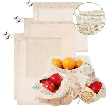 

6/9/12Pcs Reusable Cotton Mesh Drawstring Washable Fruit Vegetable Bag Pouch