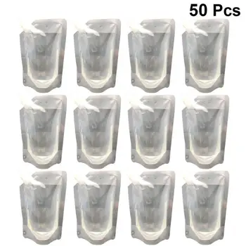 

50pcs 250/350ML Transparent Beverage Flasks Standing Liquor Pouch Portable Plastic Drinks Bag Kitchen Storage Bag (Transparent)