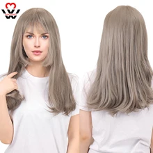 MANWEI Synthetic Long Wig grey Straight Wig With Bangs Synthetic Heat-resistant Fiber Hair Cosplay Black Female Long Wig