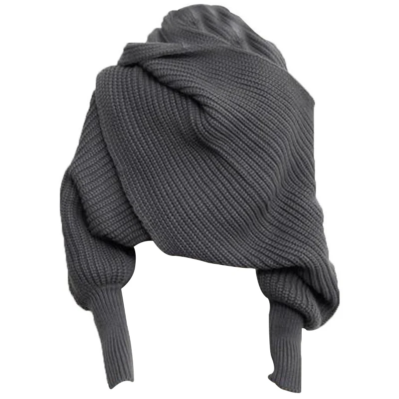 Европейский и американский стиль новые зимние шерстяные шарфы для мужчин и женщин с рукавами вязаный шарф толстый теплый высококлассный модный - Цвет: Grey