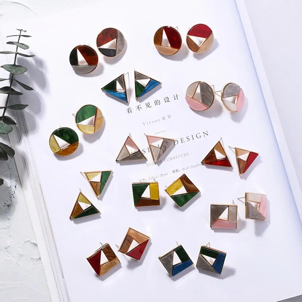 

1pc Fashion Acrylic Hollow Texture Color Matching Earrings Personality Geometric Color Round Square Earrings Accessories