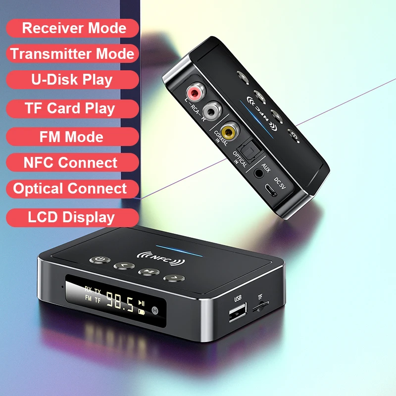 bluetooth receptor transmissor sem fio adaptador aux óptico coaxial usb fm led display digital com microfone hd