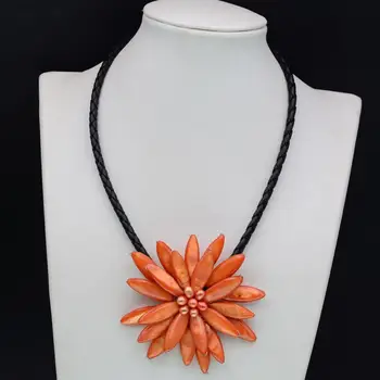 

2019 Luxury Punk Orange Mother Of Pearl Shell Flower Choker Necklace Statement Party Jewelry Gift