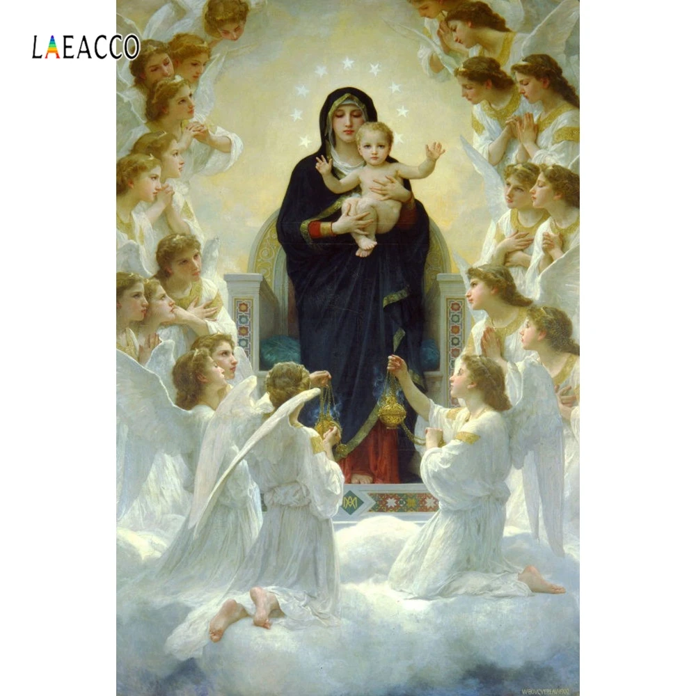 

Laeacco Christ And Angels In Heaven Christmas Theme Photography Backgrounds Vinyl Custom Photographic Backdrops For Photo Studio