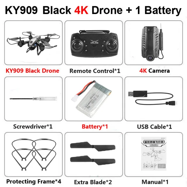 KY909 Дрон 4K камера WiFi FPV широкоугольный оптический поток Квадрокоптер RC вертолет складной Профессиональный дроны мальчик игрушки VS SG901 - Color: black 4k 1B