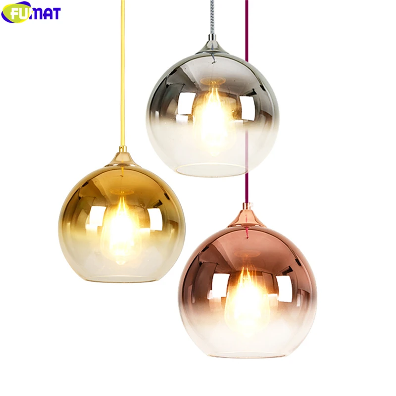 

FUMAT Nordic Plating Gradient Ball Pendant Lamp Rose Gold Silver Color Modern Hanging Light Fixture For Dinning Bedroom Lamps