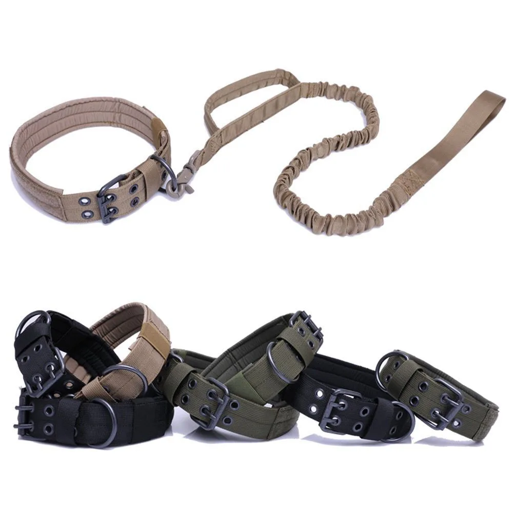 

M-XL Tactical Military Dog Collar Nylon Dog Training Collar Leash with Metal Buckle Adjustable Pet Collar Harnesses Leads
